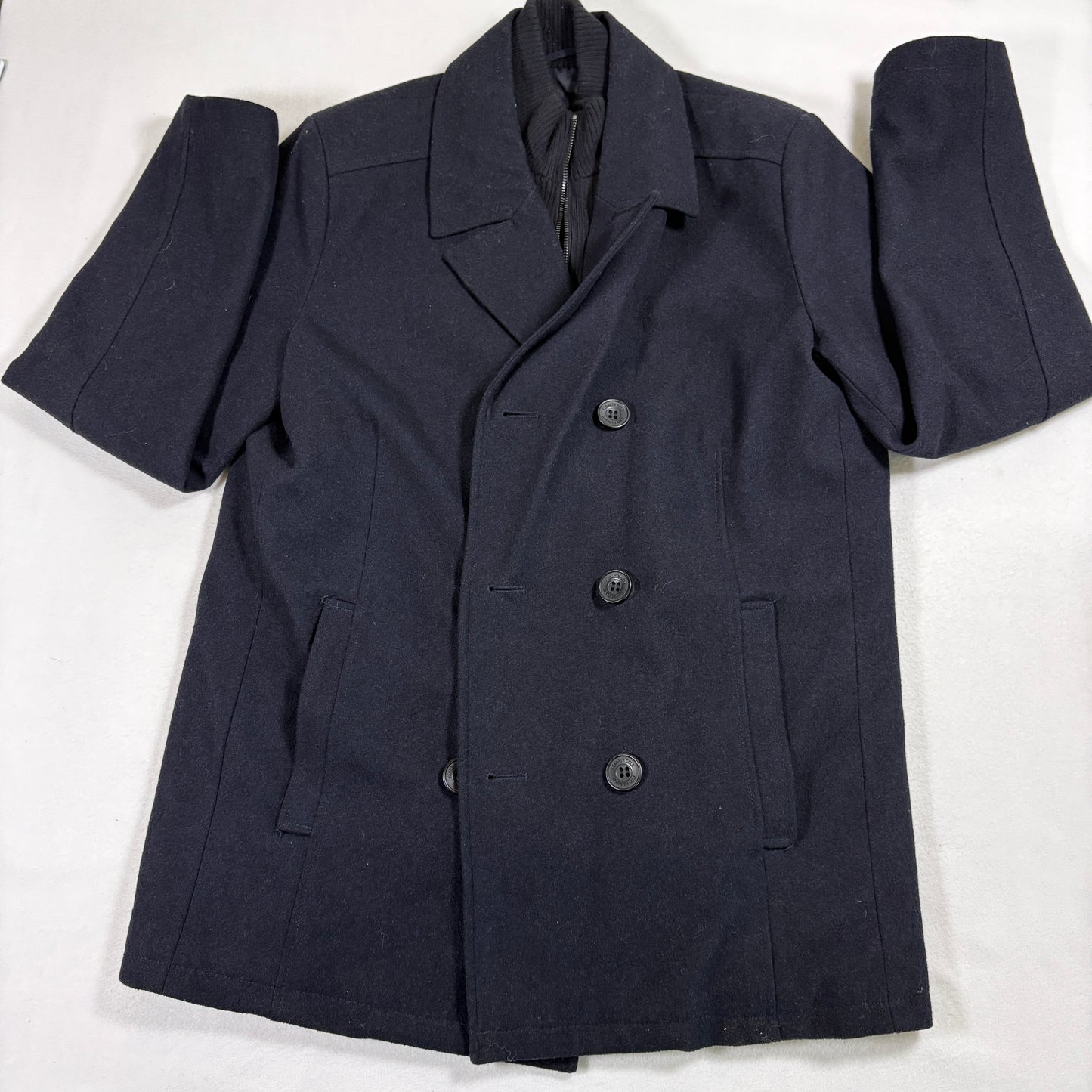 Kenneth Cole Mens Peacoat Medium Black Wool Blend Double Breasted Winter Jacket