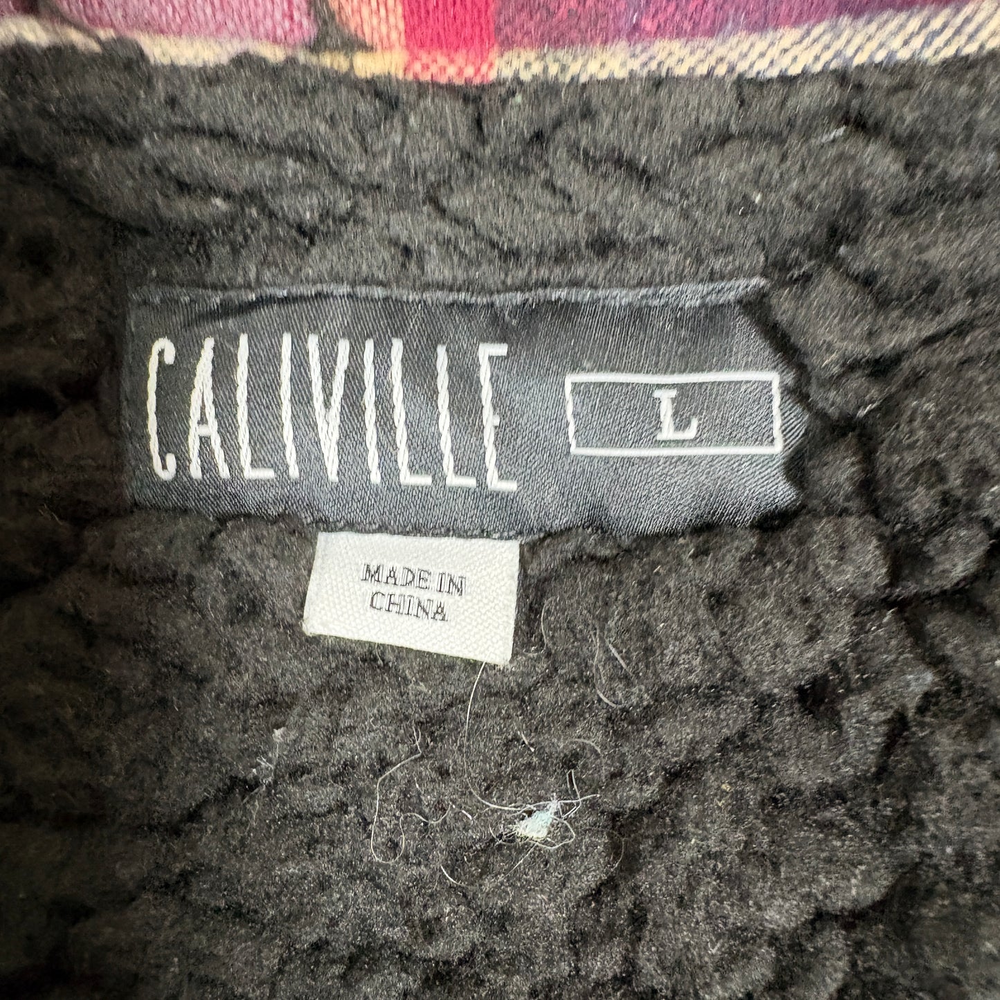 Caliville Sherpa Lined Flannel Shirt Mens Large Gray Red Plaid Warm Jacket