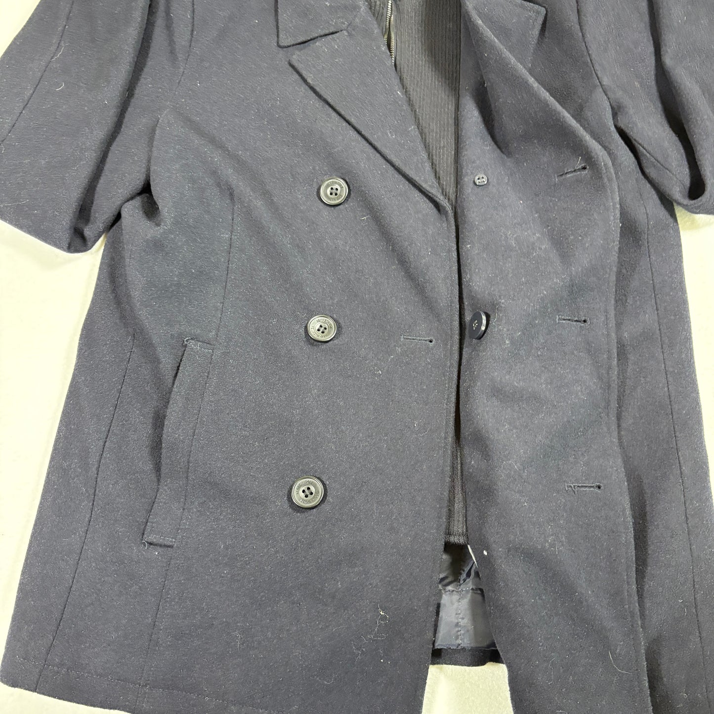 Kenneth Cole Mens Peacoat Medium Black Wool Blend Double Breasted Winter Jacket