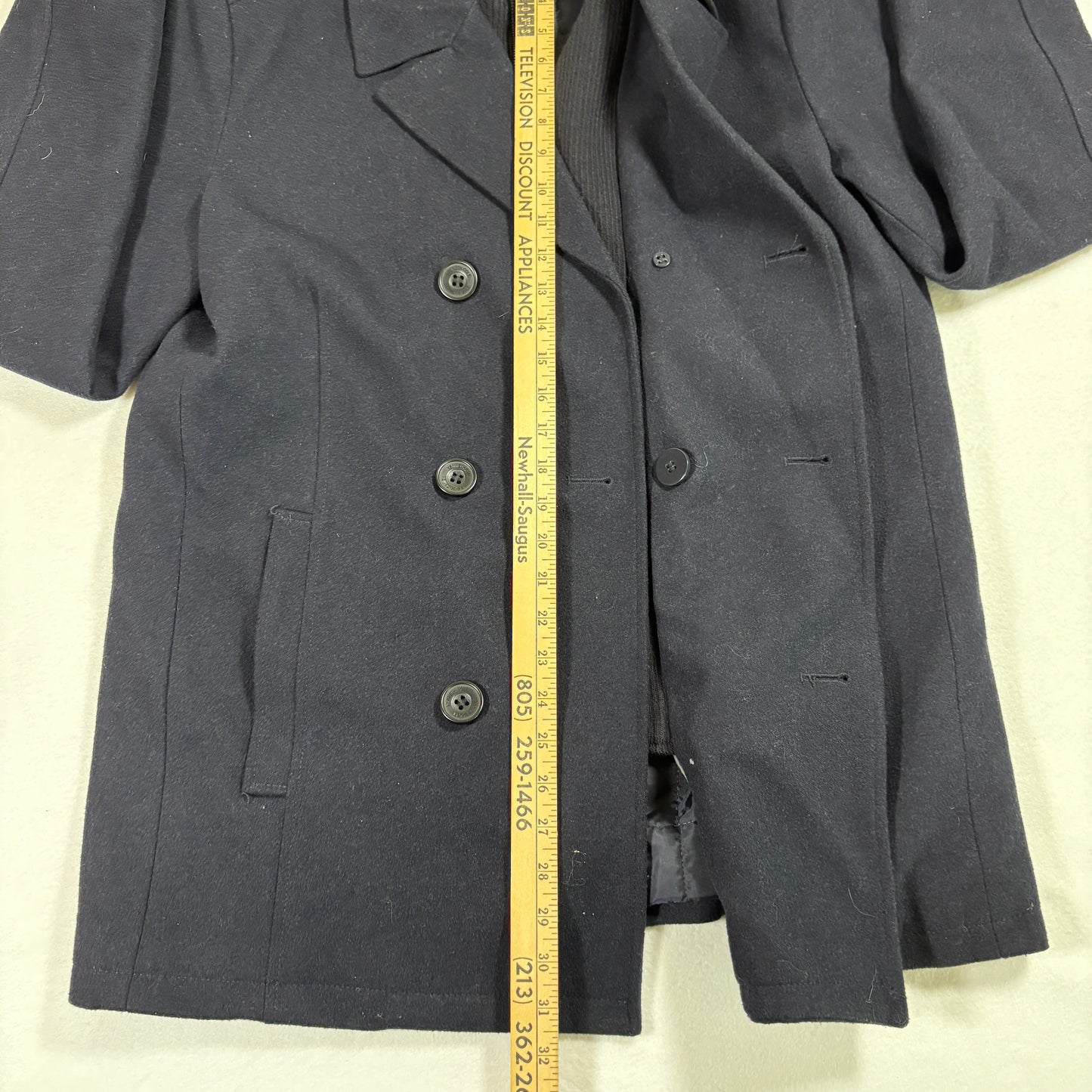 Kenneth Cole Mens Peacoat Medium Black Wool Blend Double Breasted Winter Jacket