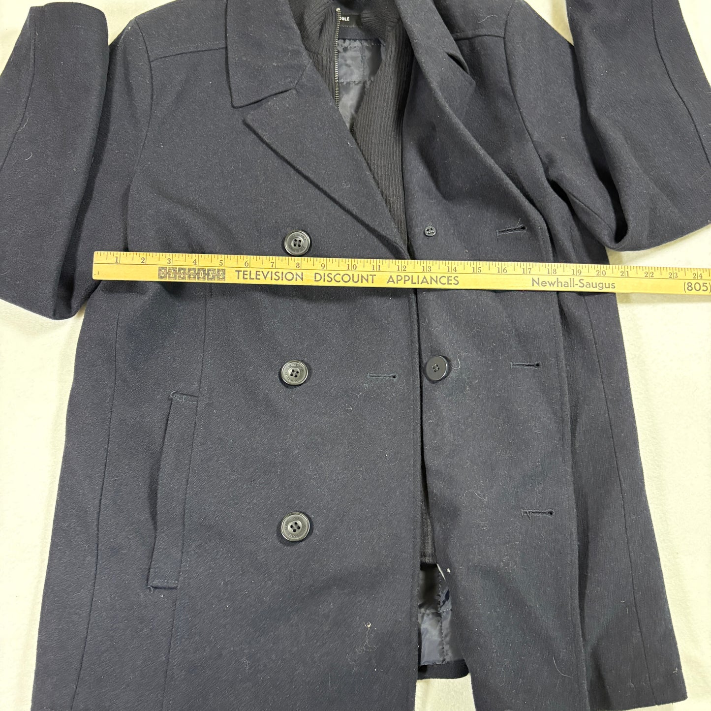 Kenneth Cole Mens Peacoat Medium Black Wool Blend Double Breasted Winter Jacket