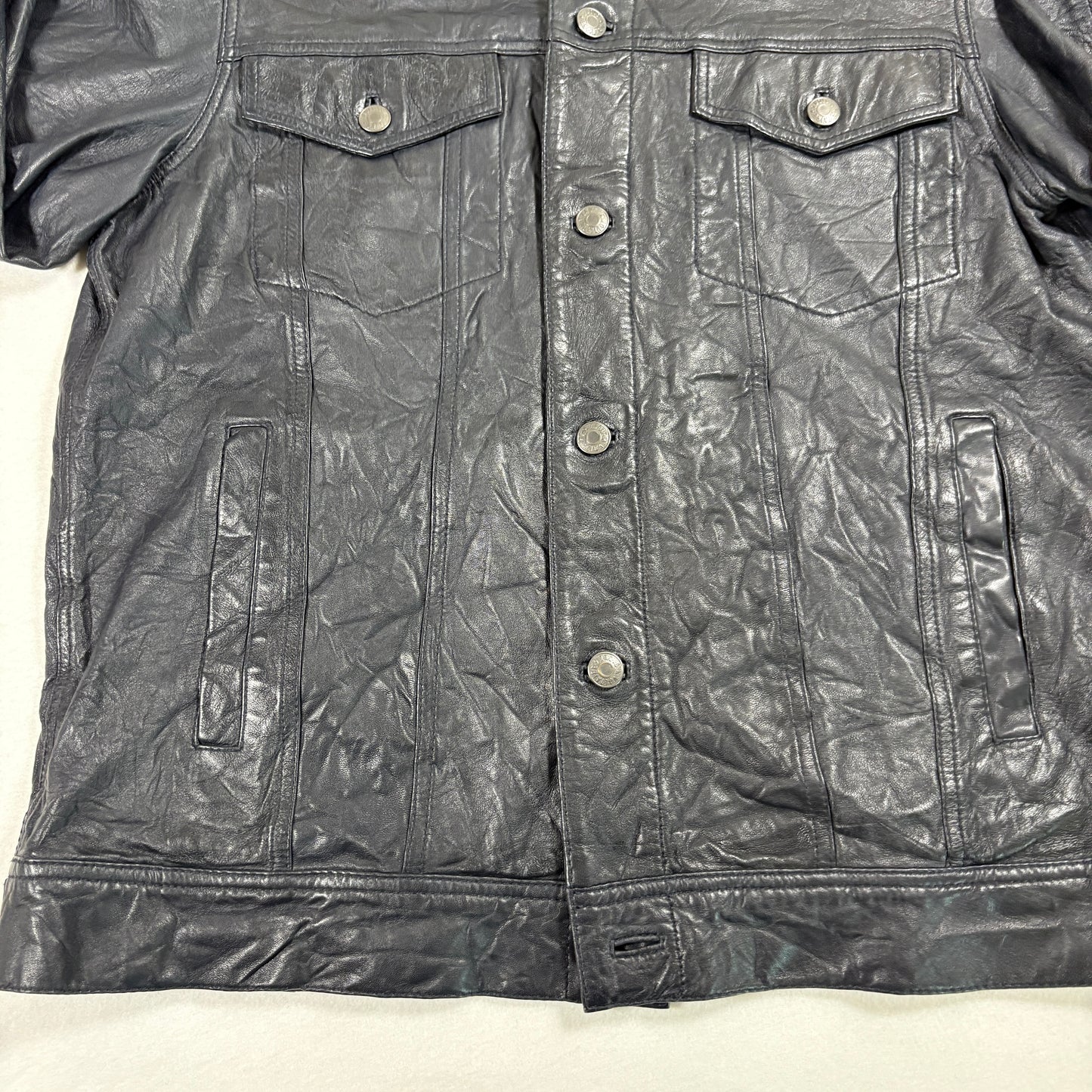 Zadig Voltaire Mens Leather Jacket Large Black Crinkle Moto Biker Y2K Rock Paris