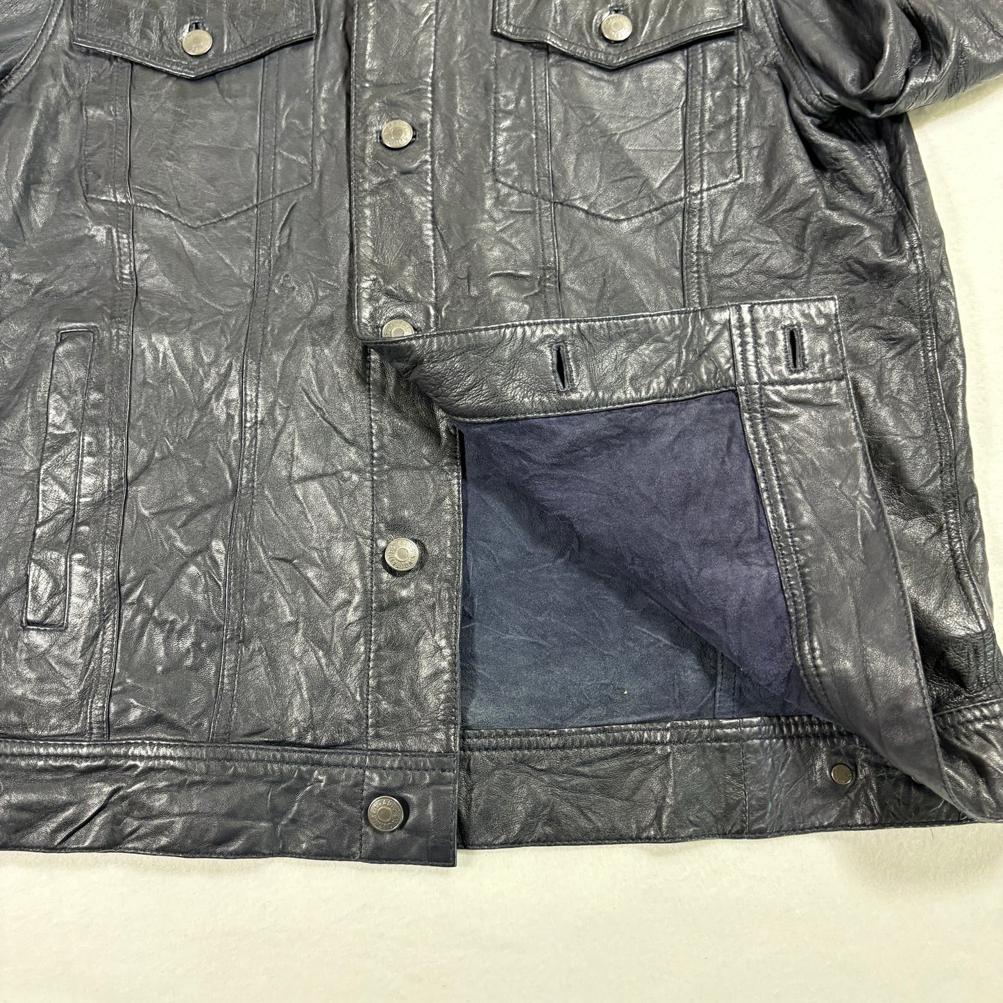 Zadig Voltaire Mens Leather Jacket Large Black Crinkle Moto Biker Y2K Rock Paris