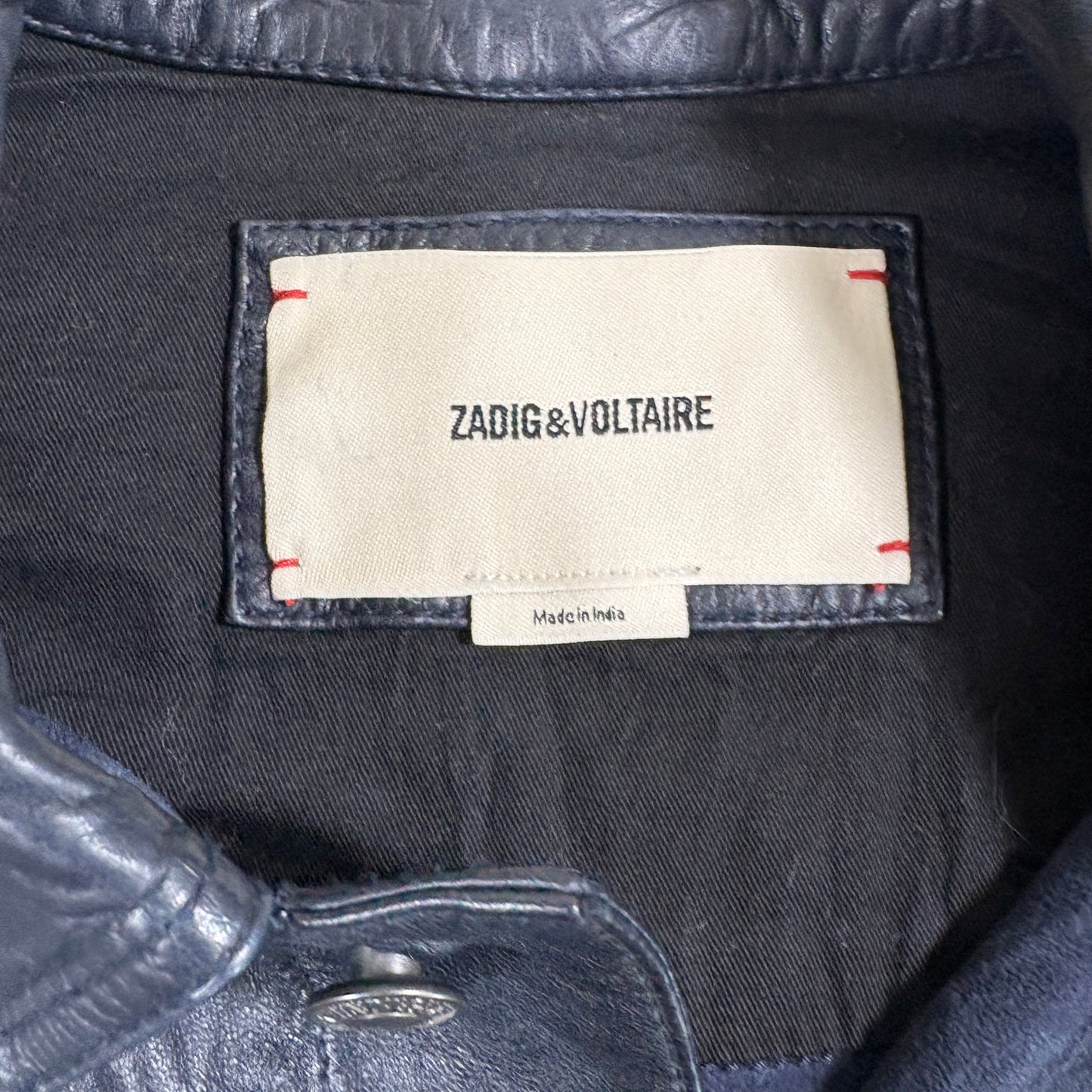 Zadig Voltaire Mens Leather Jacket Large Black Crinkle Moto Biker Y2K Rock Paris