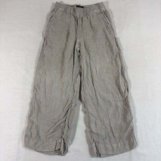 Tahari Essentials 100% Linen Wide Leg Crop Pants Beige Elastic Waist Size S