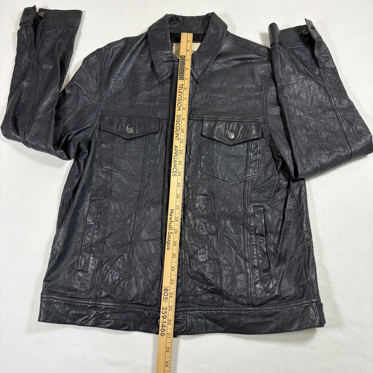 Zadig Voltaire Mens Leather Jacket Large Black Crinkle Moto Biker Y2K Rock Paris