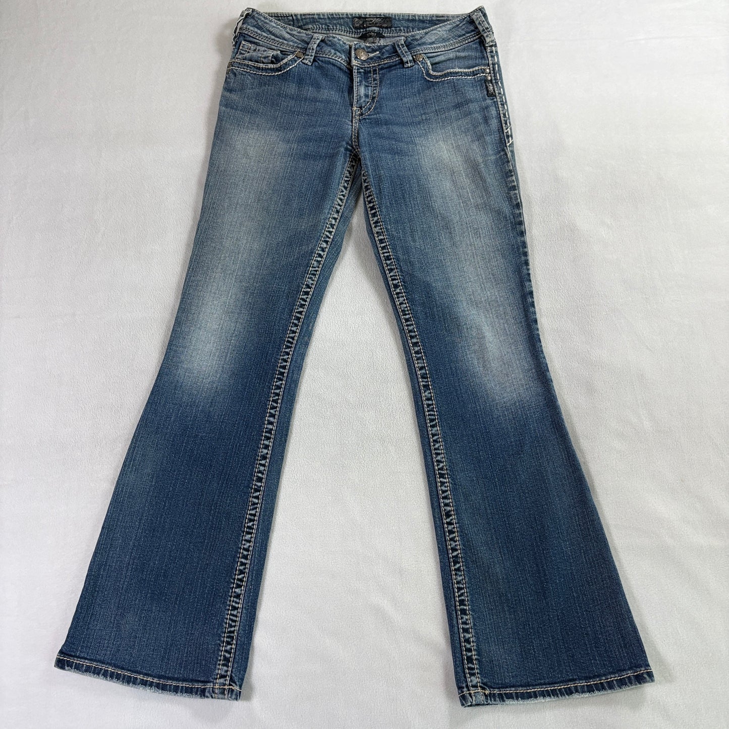 Y2K Flare Bootcut Jeans Silver Suki 30x32 Fits Like 31X31 Low Rise Stretch Denim