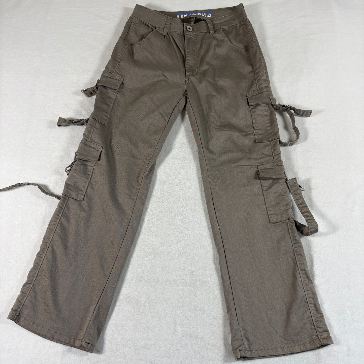 VIP Jeans Womens 8/10 Y2K Wide Leg Cargo Pants Brown Multi Pocket Stretch