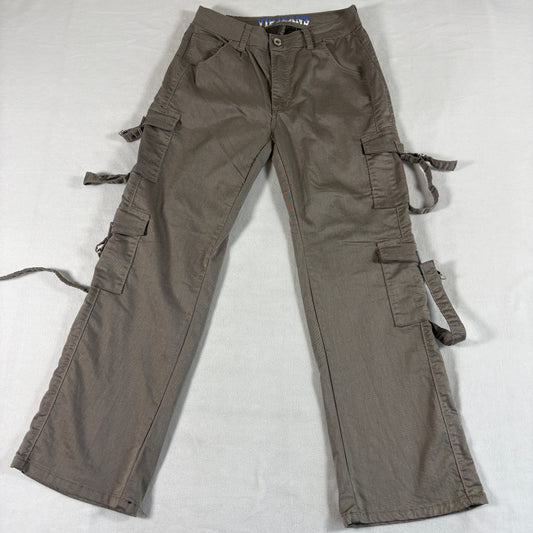 VIP Jeans Womens 8/10 Y2K Wide Leg Cargo Pants Brown Multi Pocket Stretch