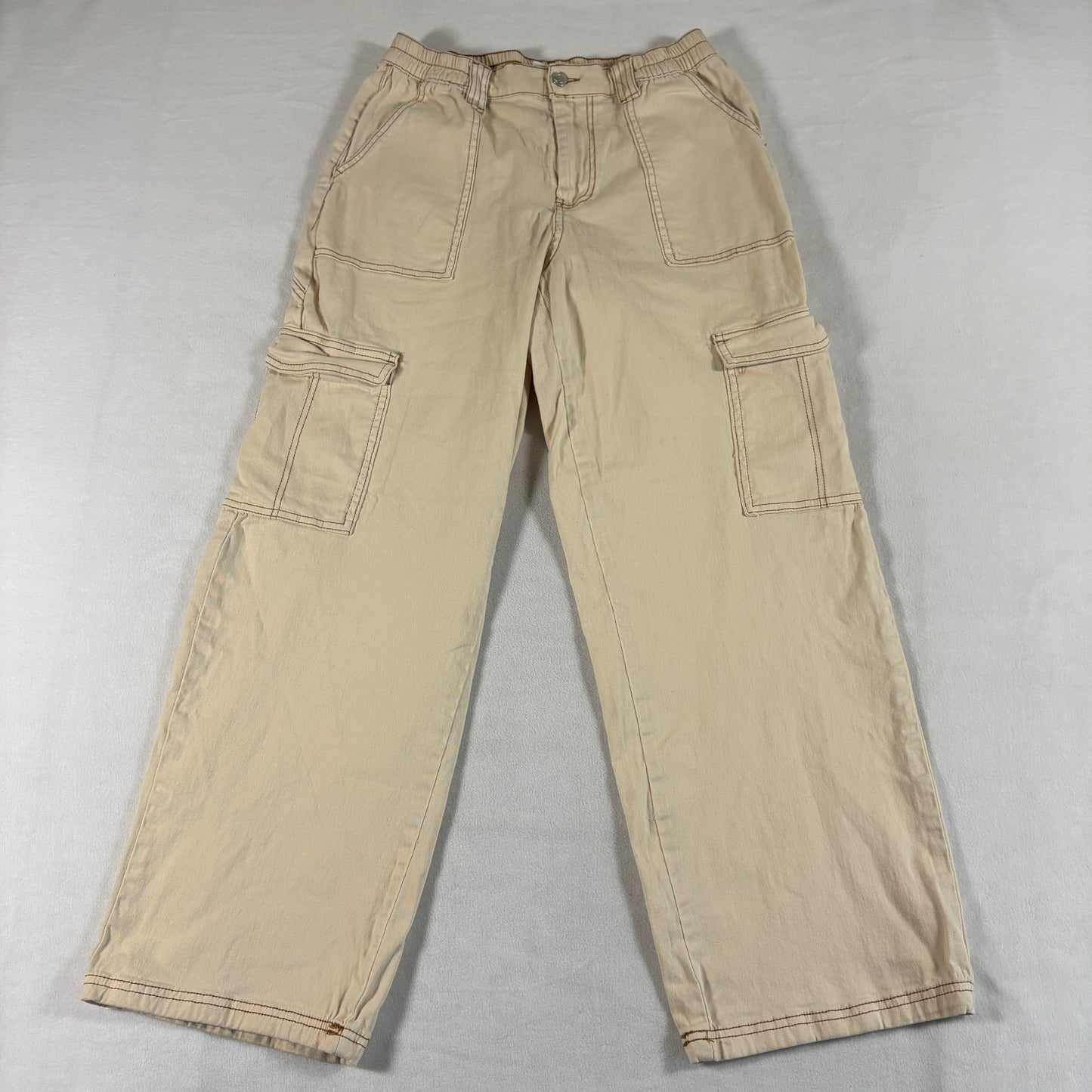 No Boundaries Womens M 8-10 Wide Leg Cargo Pants Beige Stretch Y2K Retro