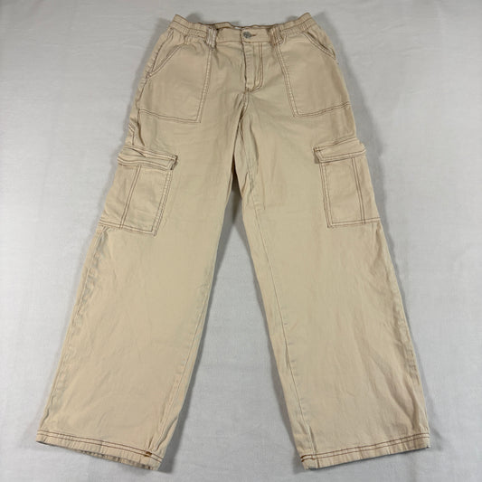 No Boundaries Womens M 8-10 Wide Leg Cargo Pants Beige Stretch Y2K Retro