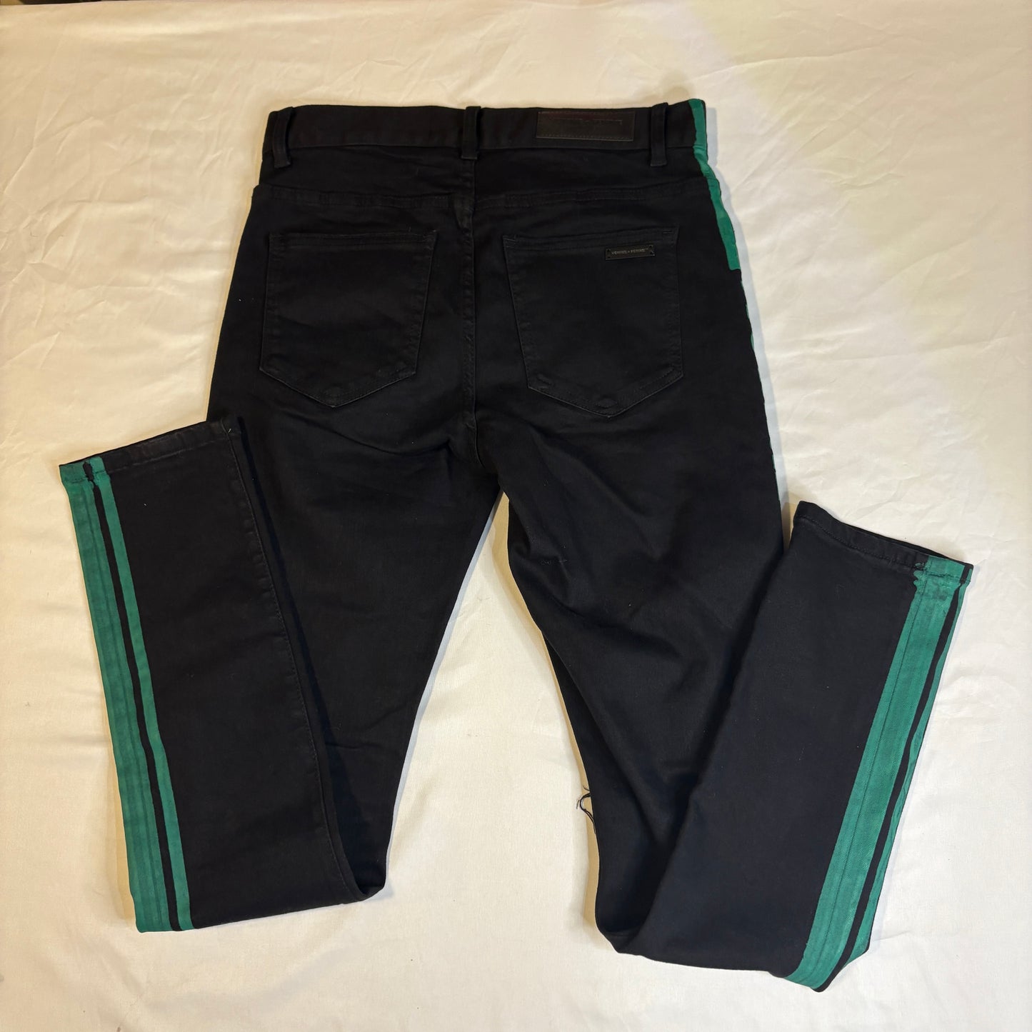 Homme + Femme Denim Wear Jeans Black Green Stripe Logo Size 30 Cotton Lycra