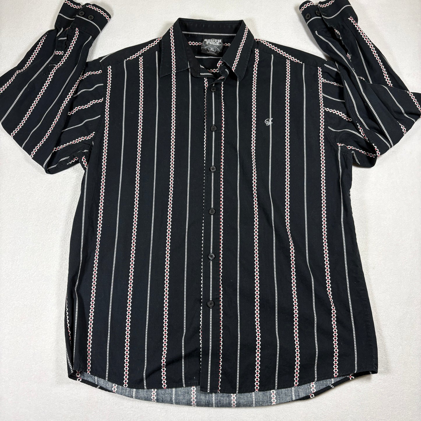 South Pole Button Up Shirt Mens XL Black Red Stripe Y2K Streetwear Retro