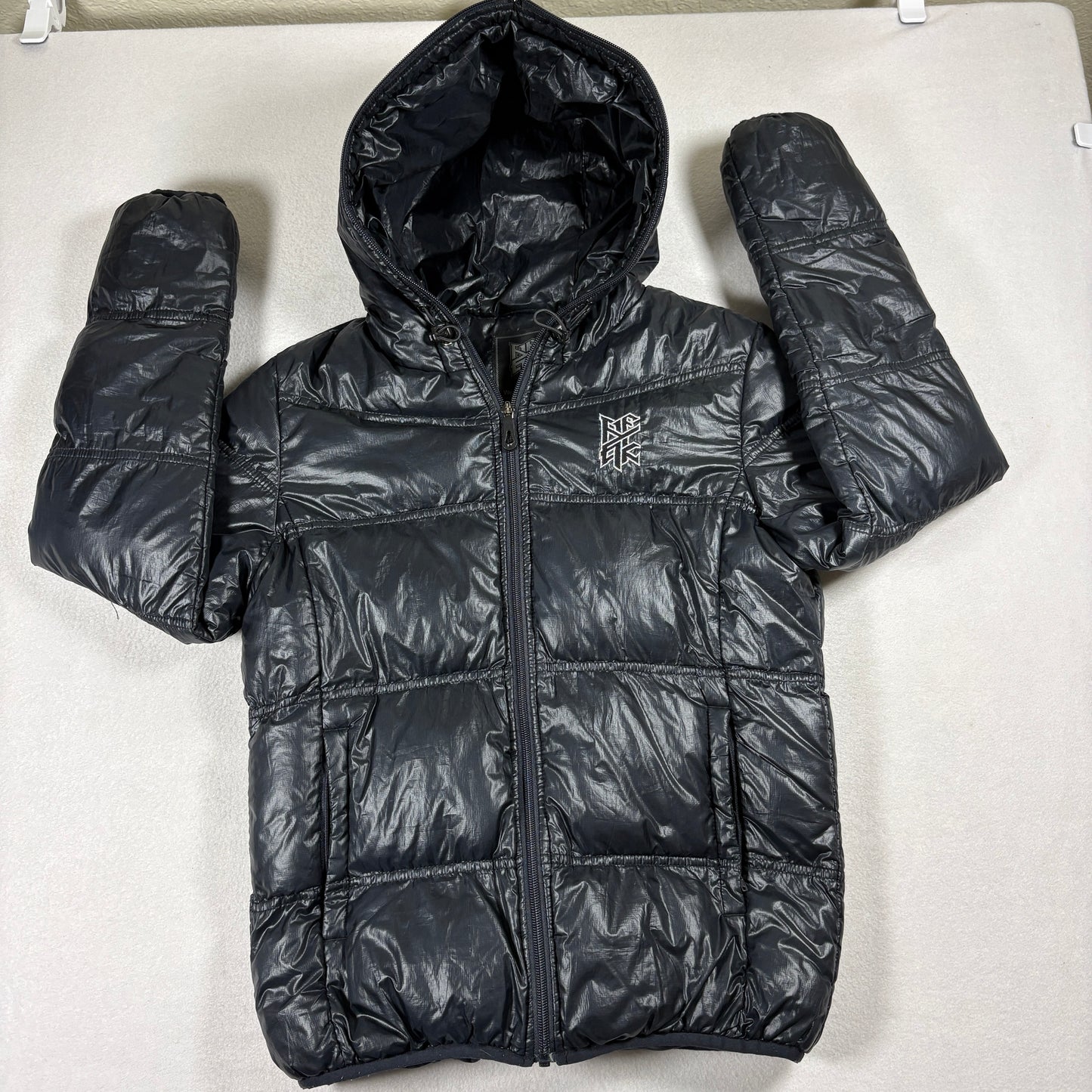 K1X Puffer Jacket Mens M Black Hooded Zip Up Streetwear Basketball Coat