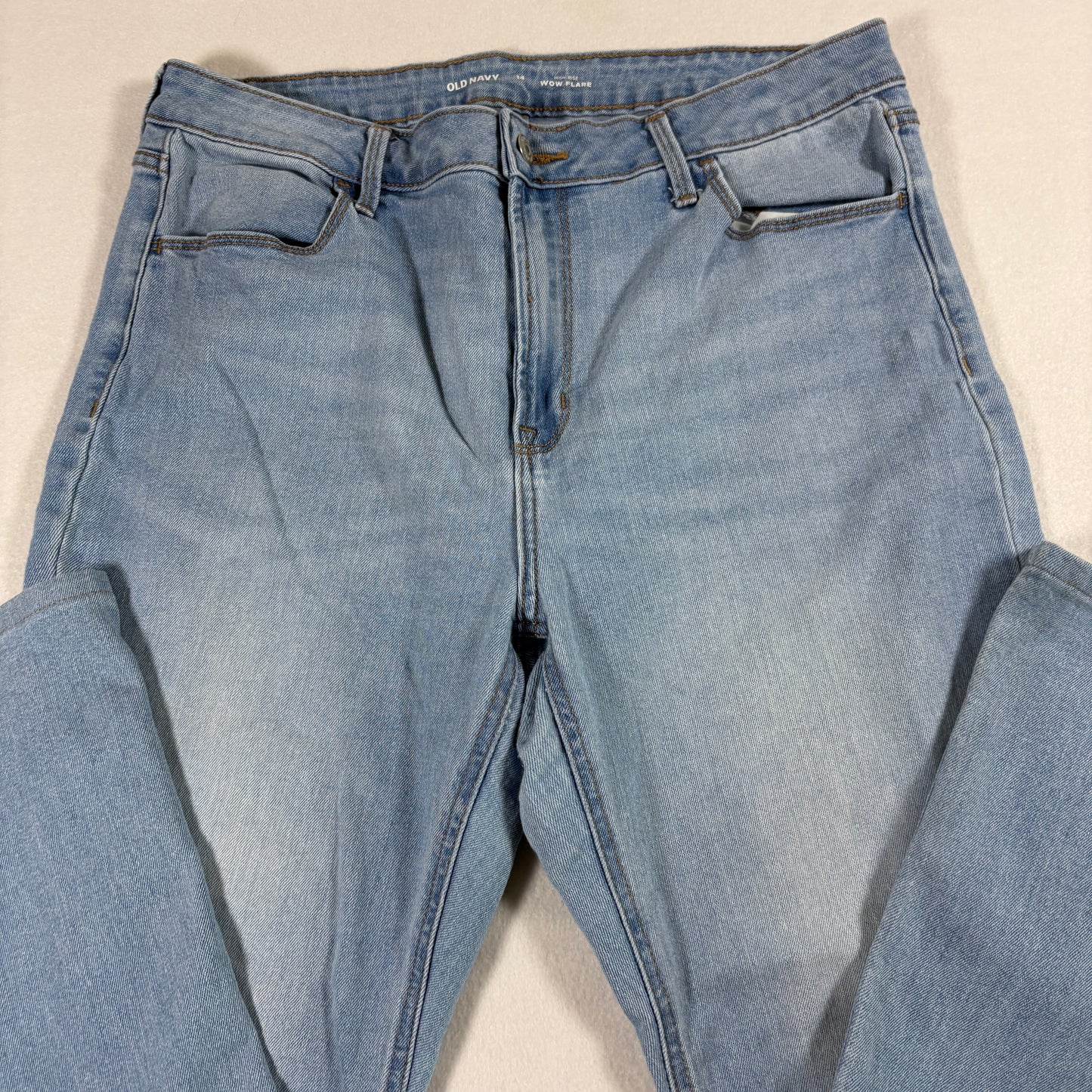 Old Navy Womens Jeans 14 High Rise Wow Flare Baggy Y2K Light Wash Distressed