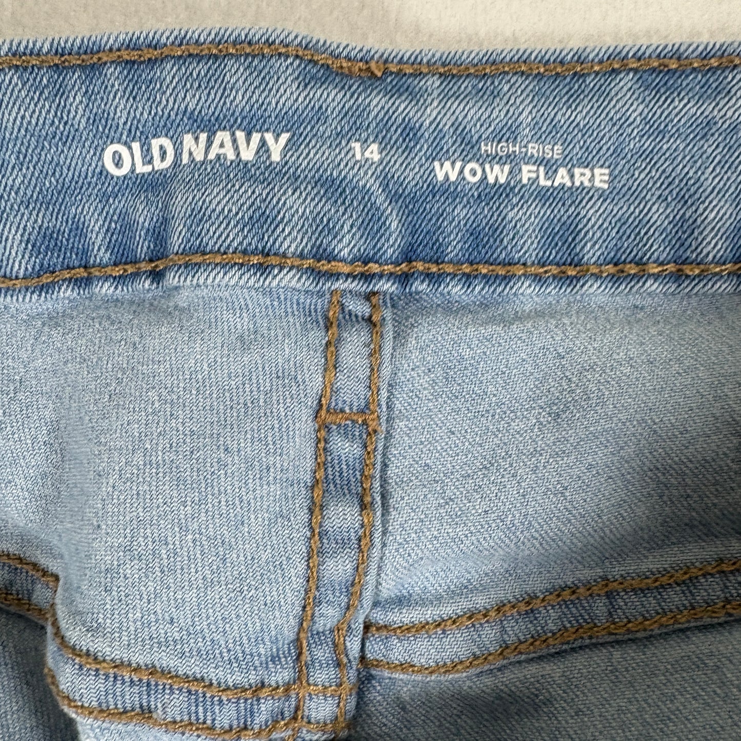 Old Navy Womens Jeans 14 High Rise Wow Flare Baggy Y2K Light Wash Distressed