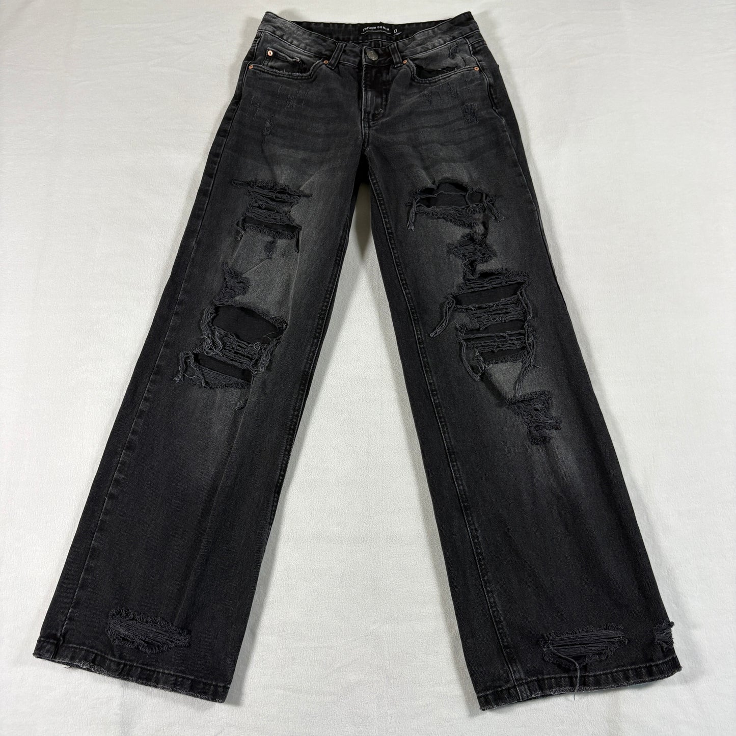 Refuge Denim Womens 0 Black Distressed Flare Jeans Y2K Grunge Stretch