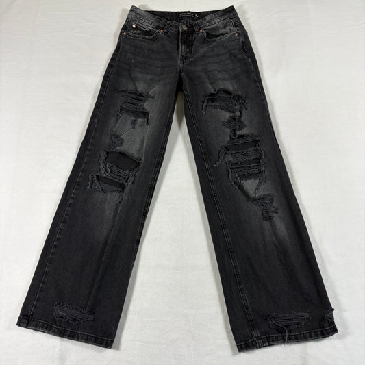 Refuge Denim Womens 0 Black Distressed Flare Jeans Y2K Grunge Stretch