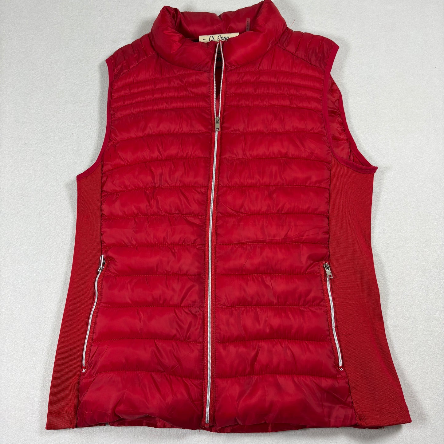 Ci Sono Puffer Vest Womens XL Red Quilted Zip Up Lightweight Casual