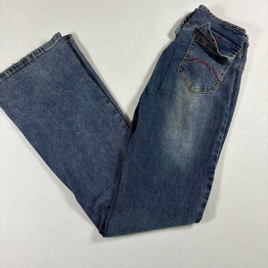 Shein Womens Jeans XS High Rise Flare Retro Y2K Dark Wash Button Fly