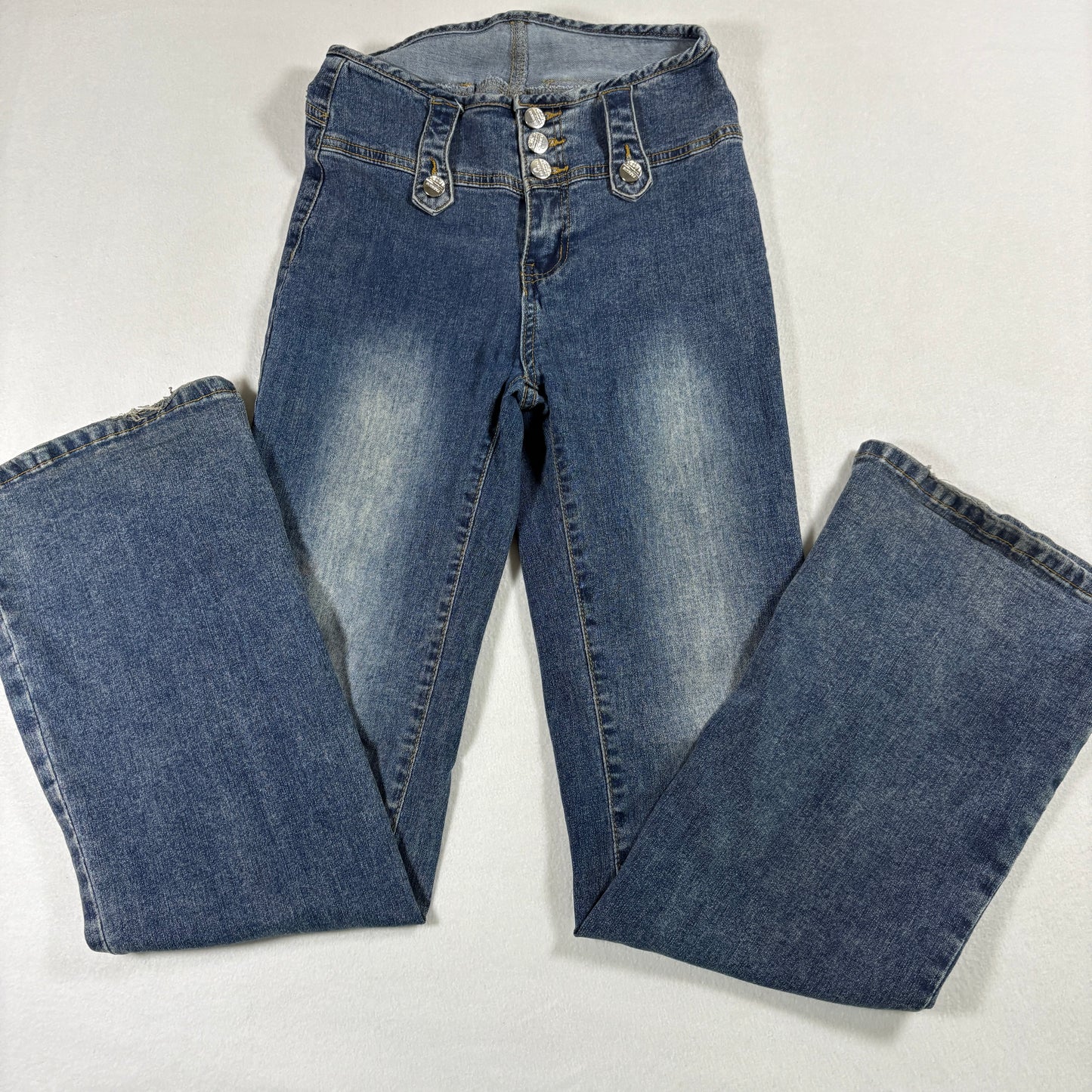 Shein Womens Jeans XS High Rise Flare Retro Y2K Dark Wash Button Fly