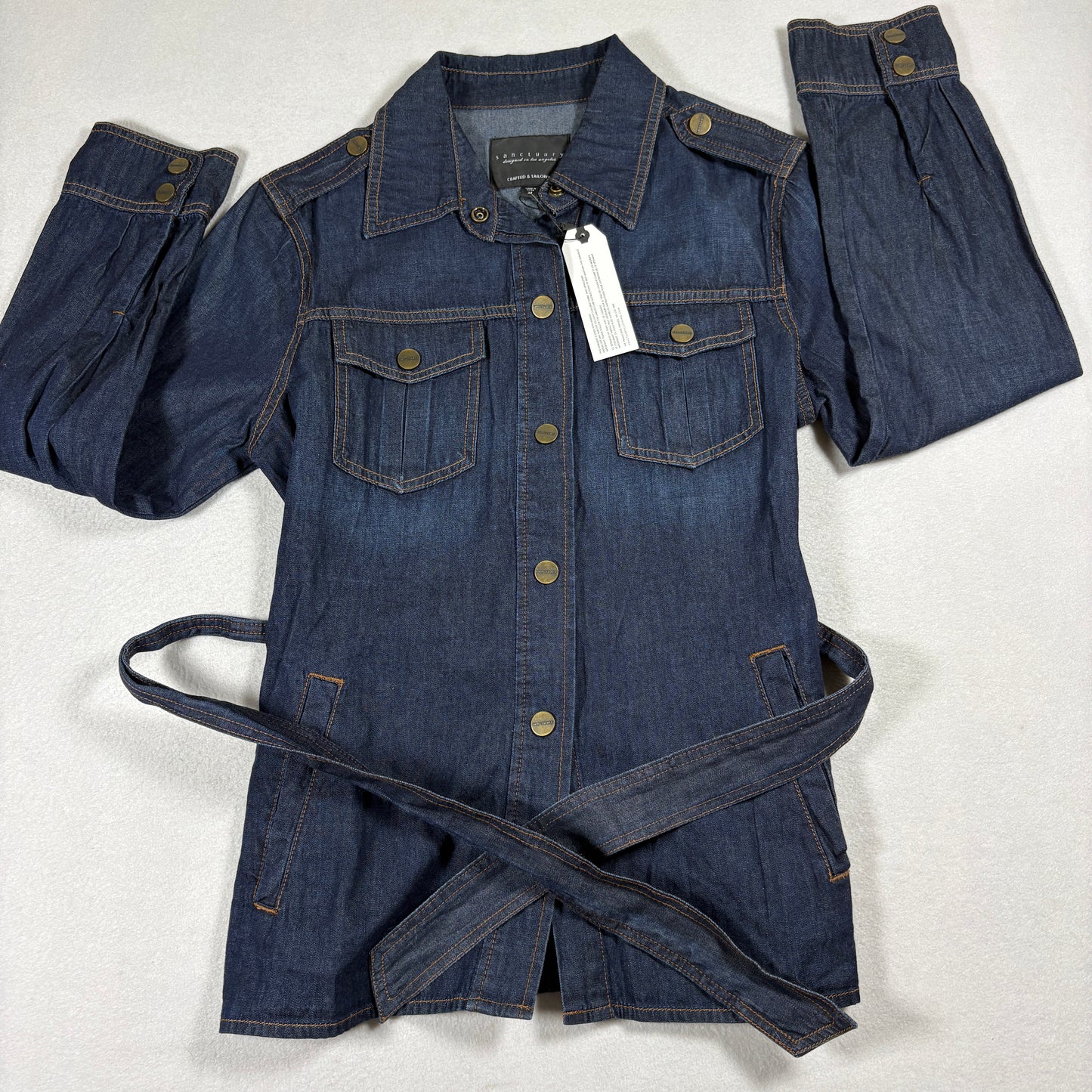 Sanctuary Denim Jacket Womens M Blue Belted Utility Jean Shirt NWT