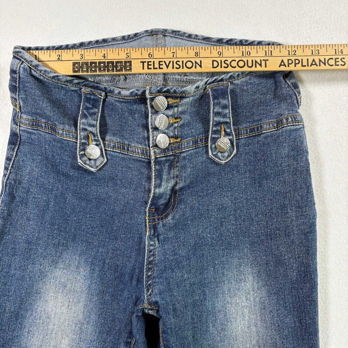 Shein Womens Jeans XS High Rise Flare Retro Y2K Dark Wash Button Fly