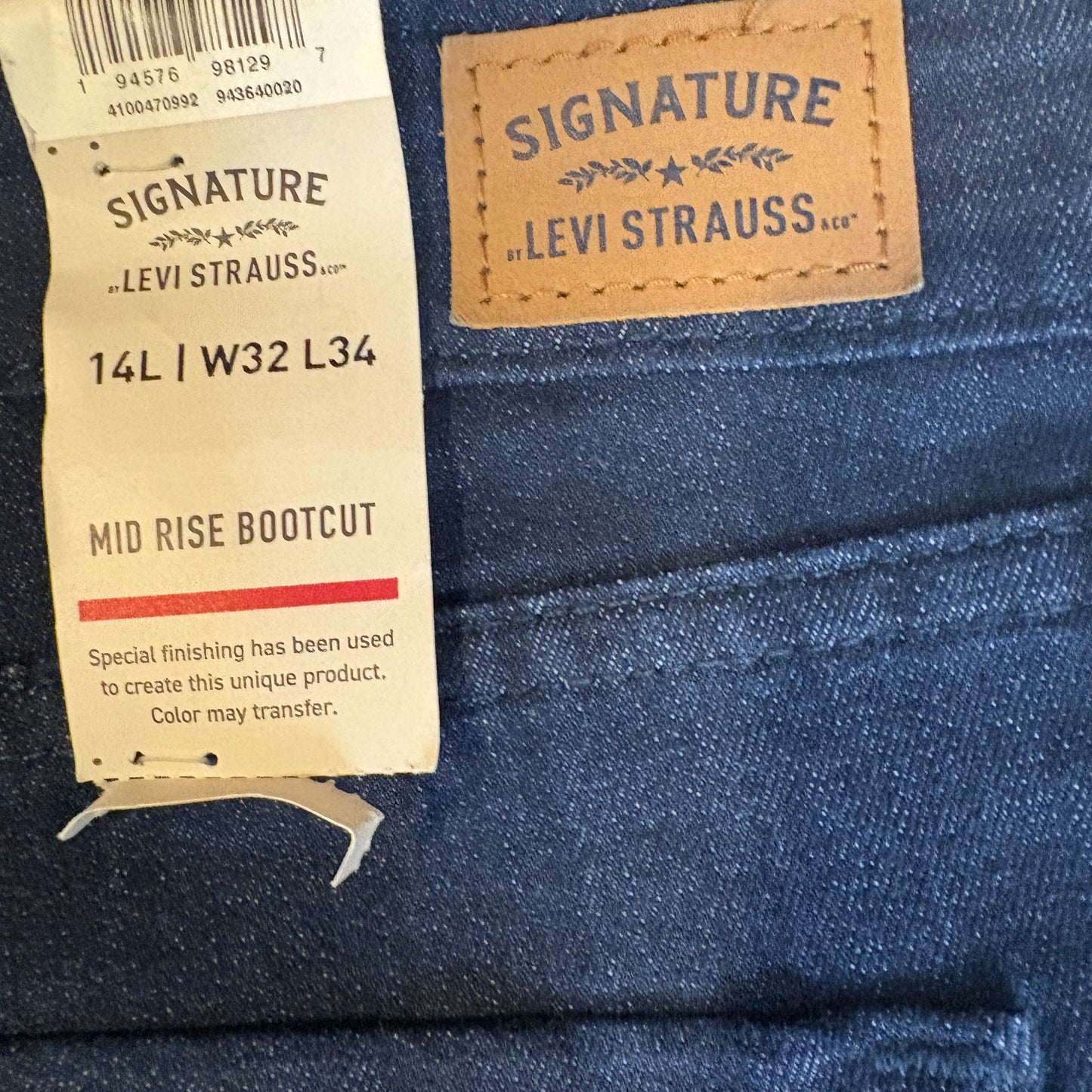 Signature Levi Strauss Baggy Bootcut Jeans 14L W32 L34 Dark Wash Stretch