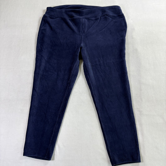 Womens Velour Pull On Pants D&Co 1X Blue Stretch Straight Leg Lounge Casual