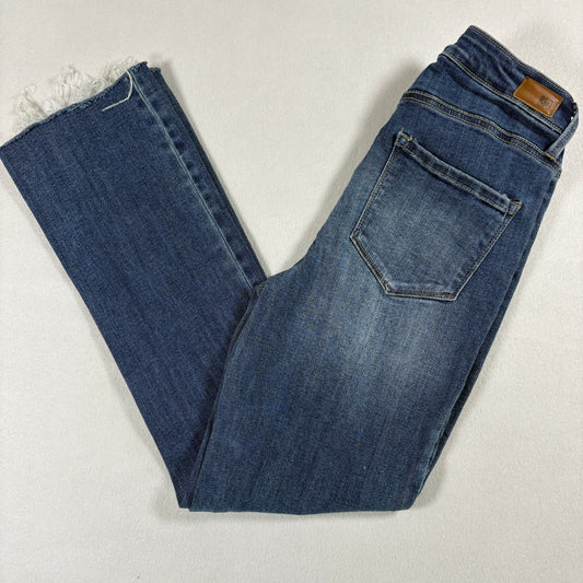 RSQ Womens Jeans 3/26 Sydney Crop Flare Raw Hem Y2K Light Wash Denim