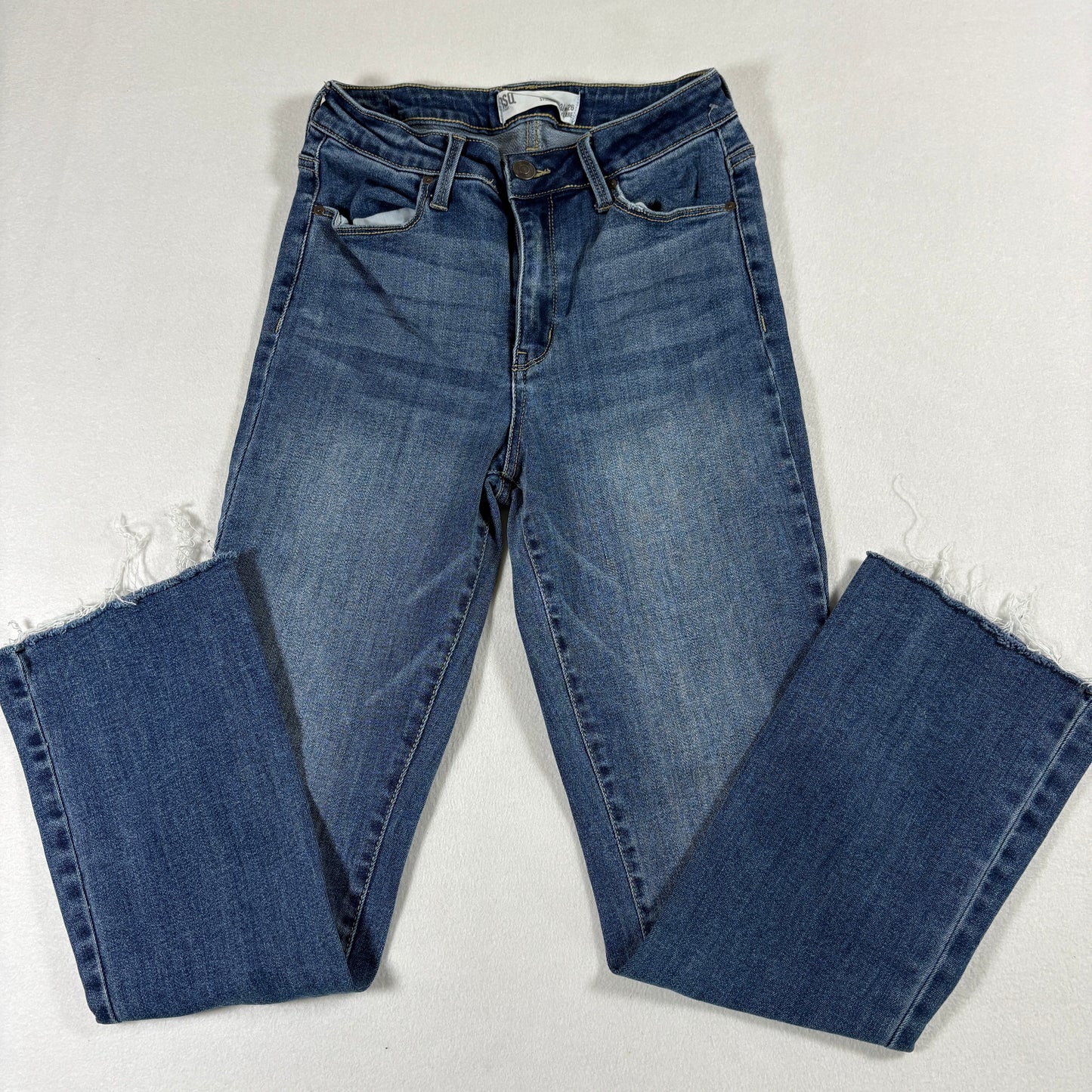 RSQ Womens Jeans 3/26 Sydney Crop Flare Raw Hem Y2K Light Wash Denim