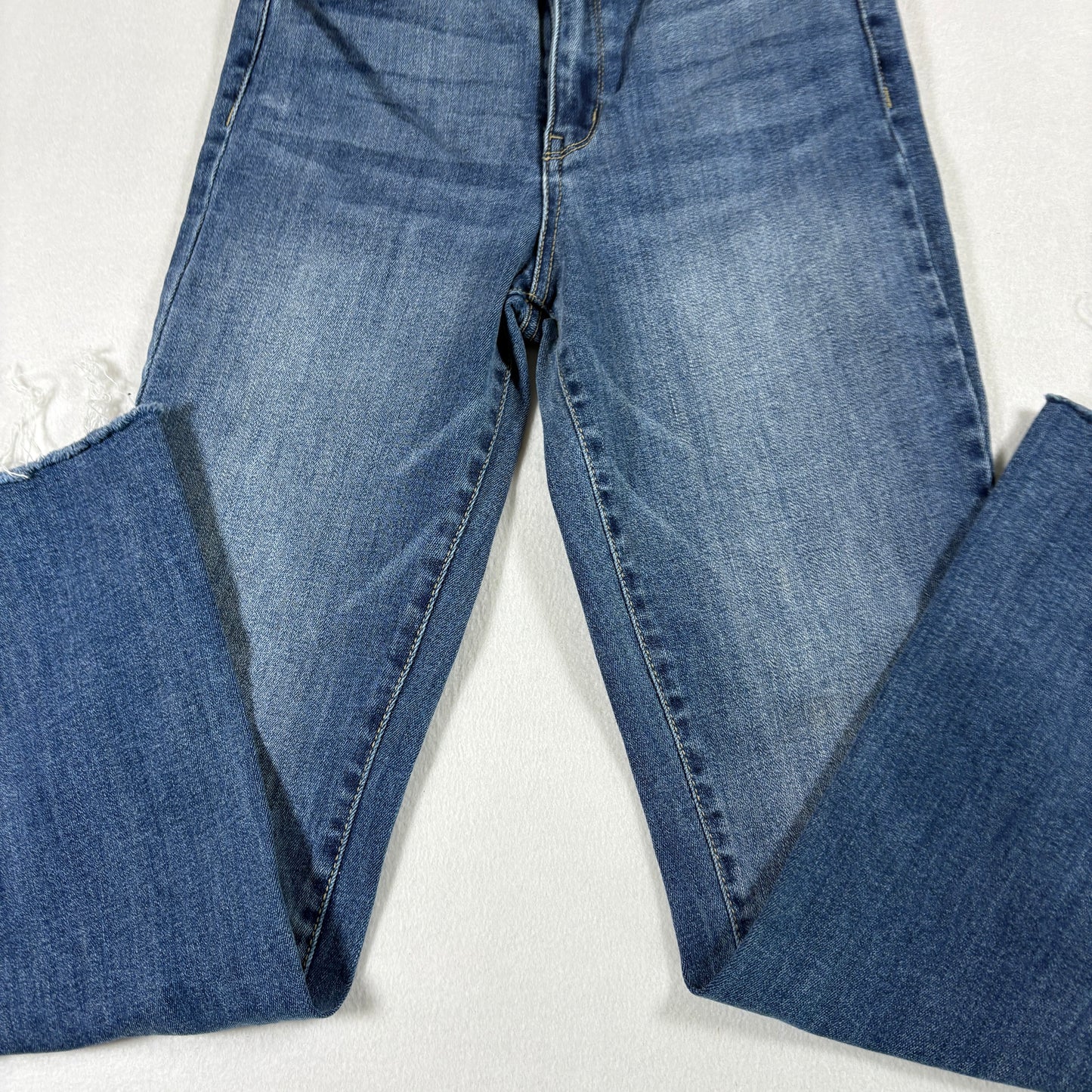 RSQ Womens Jeans 3/26 Sydney Crop Flare Raw Hem Y2K Light Wash Denim