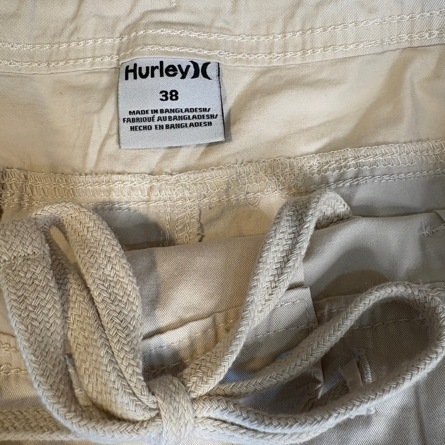 Hurley Men’s Cargo Shorts 38 Beige Cotton Utility Pockets Casual Outdoor Skate Surf