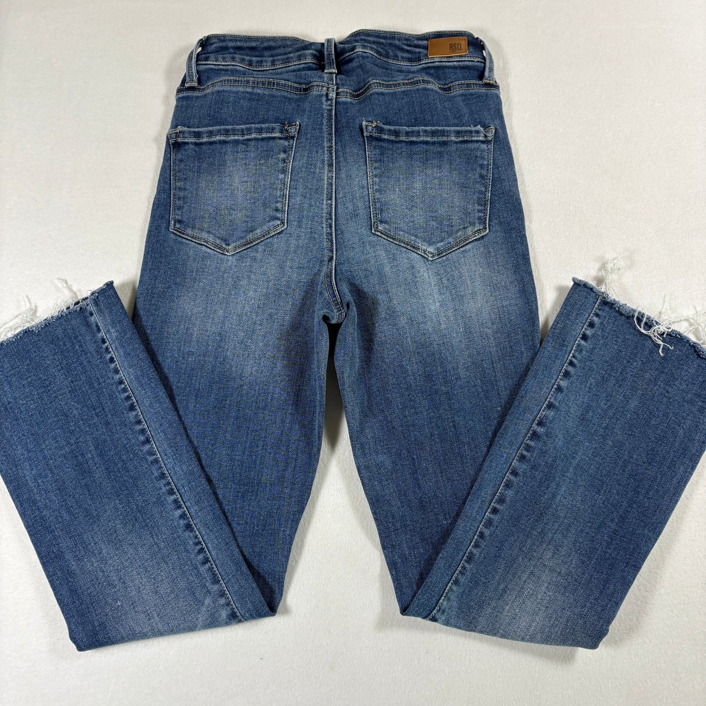 RSQ Womens Jeans 3/26 Sydney Crop Flare Raw Hem Y2K Light Wash Denim