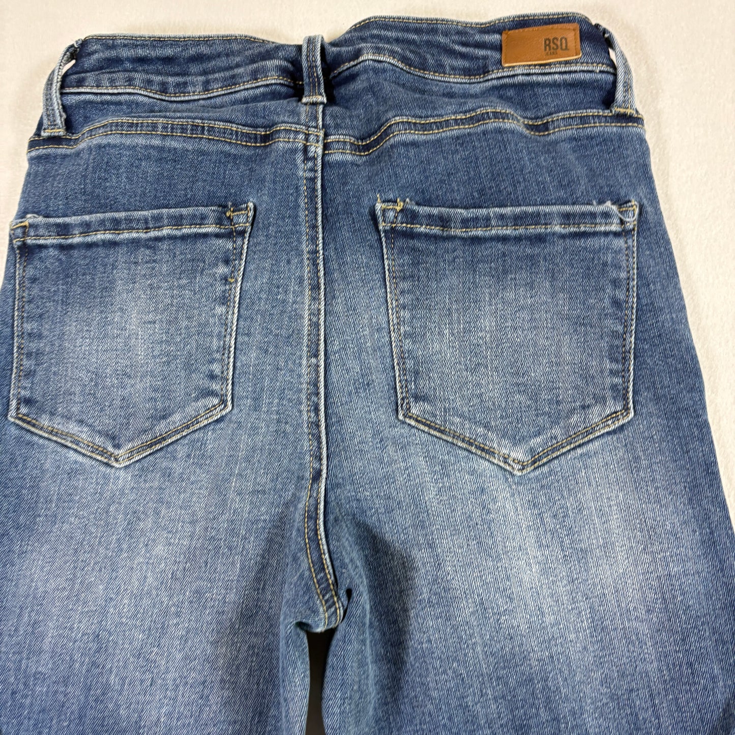 RSQ Womens Jeans 3/26 Sydney Crop Flare Raw Hem Y2K Light Wash Denim