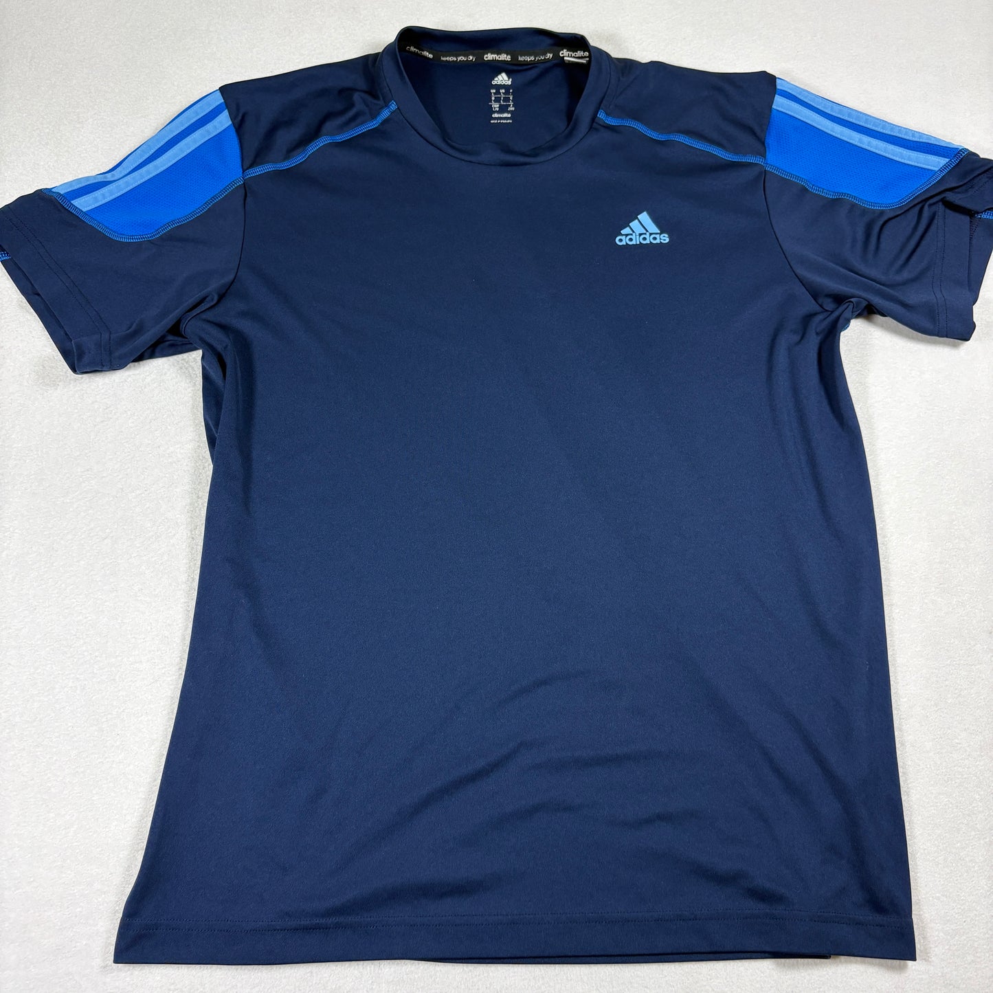 Adidas Climalite T Shirt Mens L Blue Three Stripe Athletic Training Tee