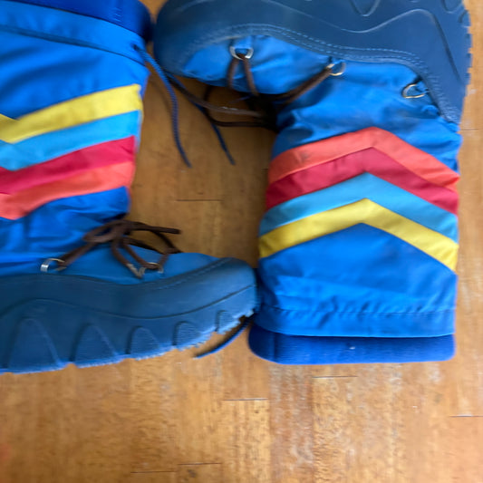 Vintage Snow Boots Womens 9-10 Blue Colorblock Retro 80s Winter Apres Style Fun X