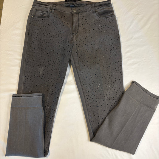 Ashley Stewart Women’s 14 Skinny Jeans Gray Rhinestone Embellished Stretch Denim