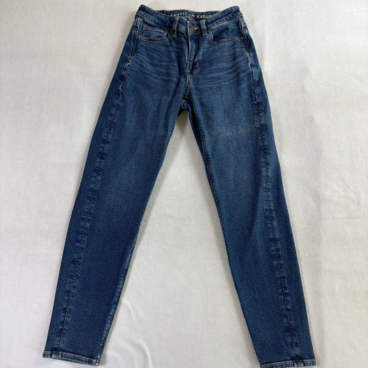 Womens Mom Jeans American Eagle 00 Fits Like 22X26 High Rise Blue Stretch Denim