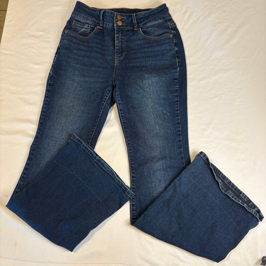 No Boundaries Women’s 9 Baggy Bootcut Flare Jeans Dark Wash Stretch Casual Denim