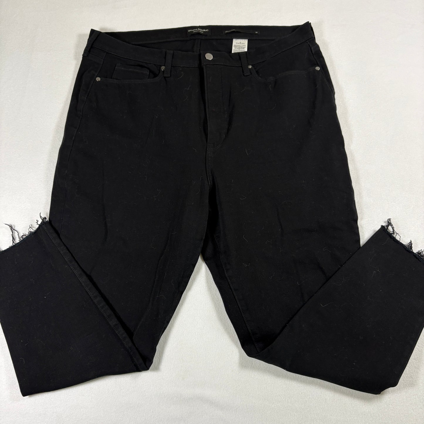 Banana Republic Womens Jeans 35 Black High Rise Skinny Distressed Hem Stretch