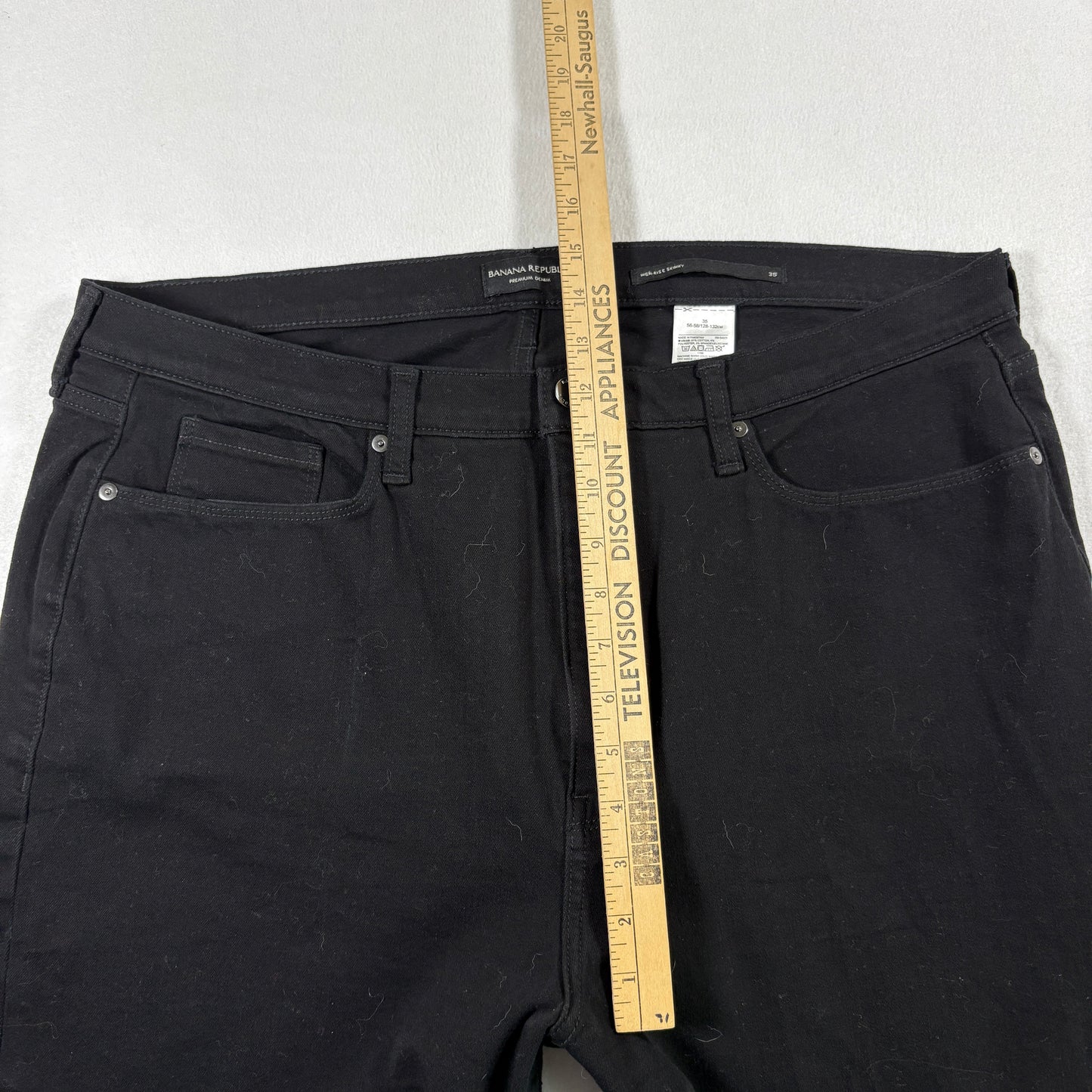 Banana Republic Womens Jeans 35 Black High Rise Skinny Distressed Hem Stretch