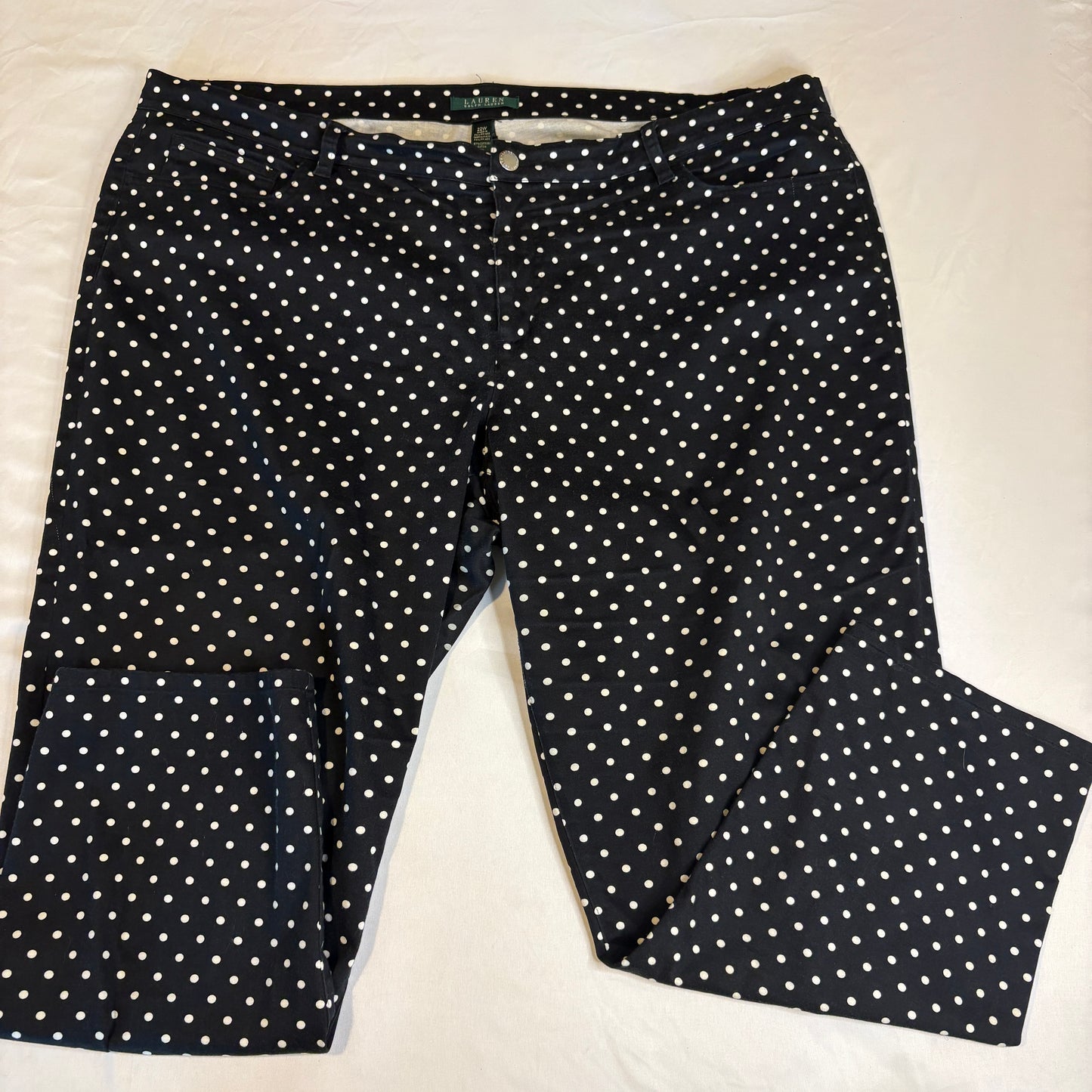 Lauren Ralph Lauren Women’s 22W Baggy Pants Black White Polka Dot Stretch Cotton