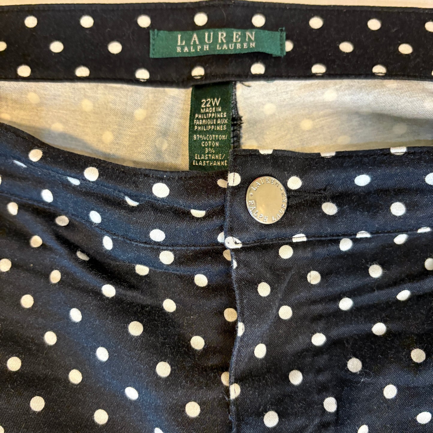 Lauren Ralph Lauren Women’s 22W Baggy Pants Black White Polka Dot Stretch Cotton