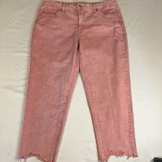 Time and Tru Women’s 14 Baggy Jeans Pink Acid Wash Frayed Hem Mid Rise Casual Denim