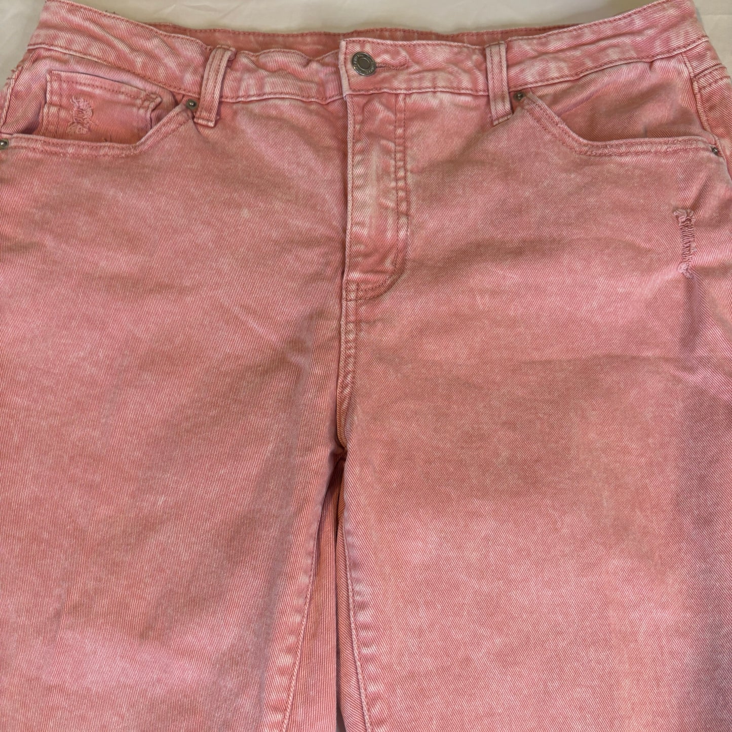 Time and Tru Women’s 14 Baggy Jeans Pink Acid Wash Frayed Hem Mid Rise Casual Denim
