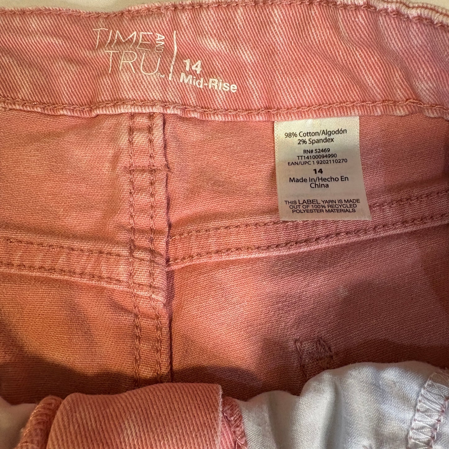 Time and Tru Women’s 14 Baggy Jeans Pink Acid Wash Frayed Hem Mid Rise Casual Denim