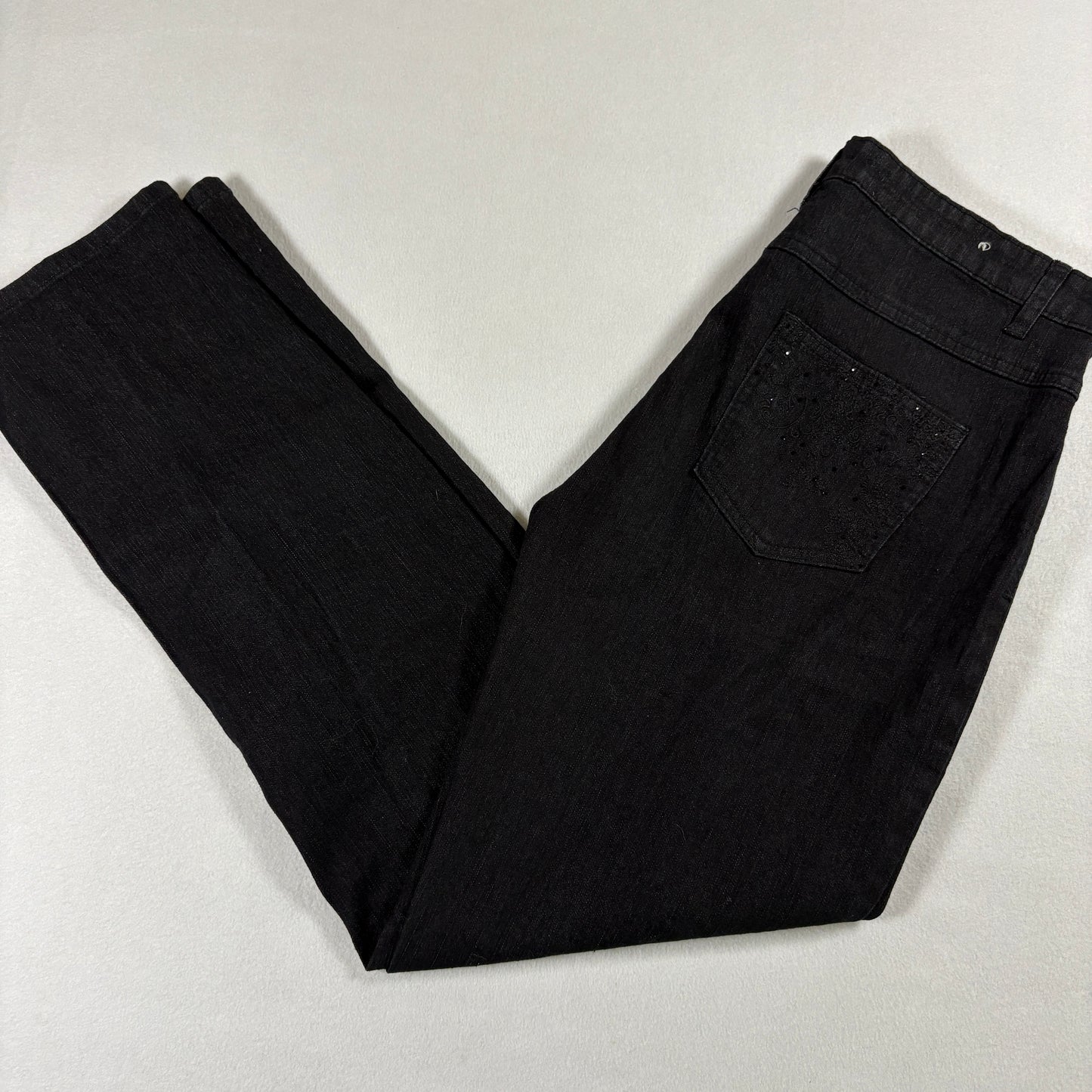 COS Jeans Womens 10 Black Denim Straight Leg Stretch Mid Rise Rhinestone Pocket