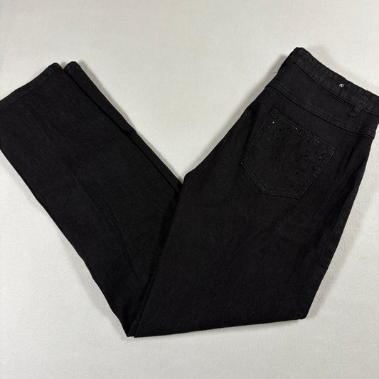 COS Jeans Womens 10 Black Denim Straight Leg Stretch Mid Rise Rhinestone Pocket