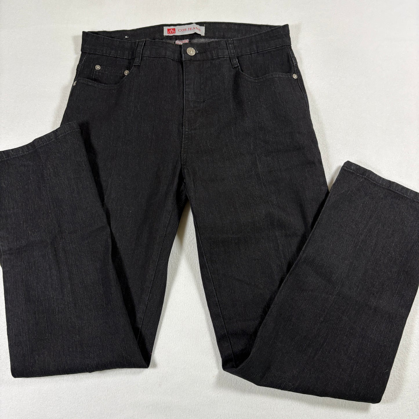 COS Jeans Womens 10 Black Denim Straight Leg Stretch Mid Rise Rhinestone Pocket